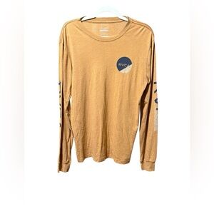RVCA Men's Vintage Dye Slim Fit Light Brown Long Sleeve Graphic Tee Sz M